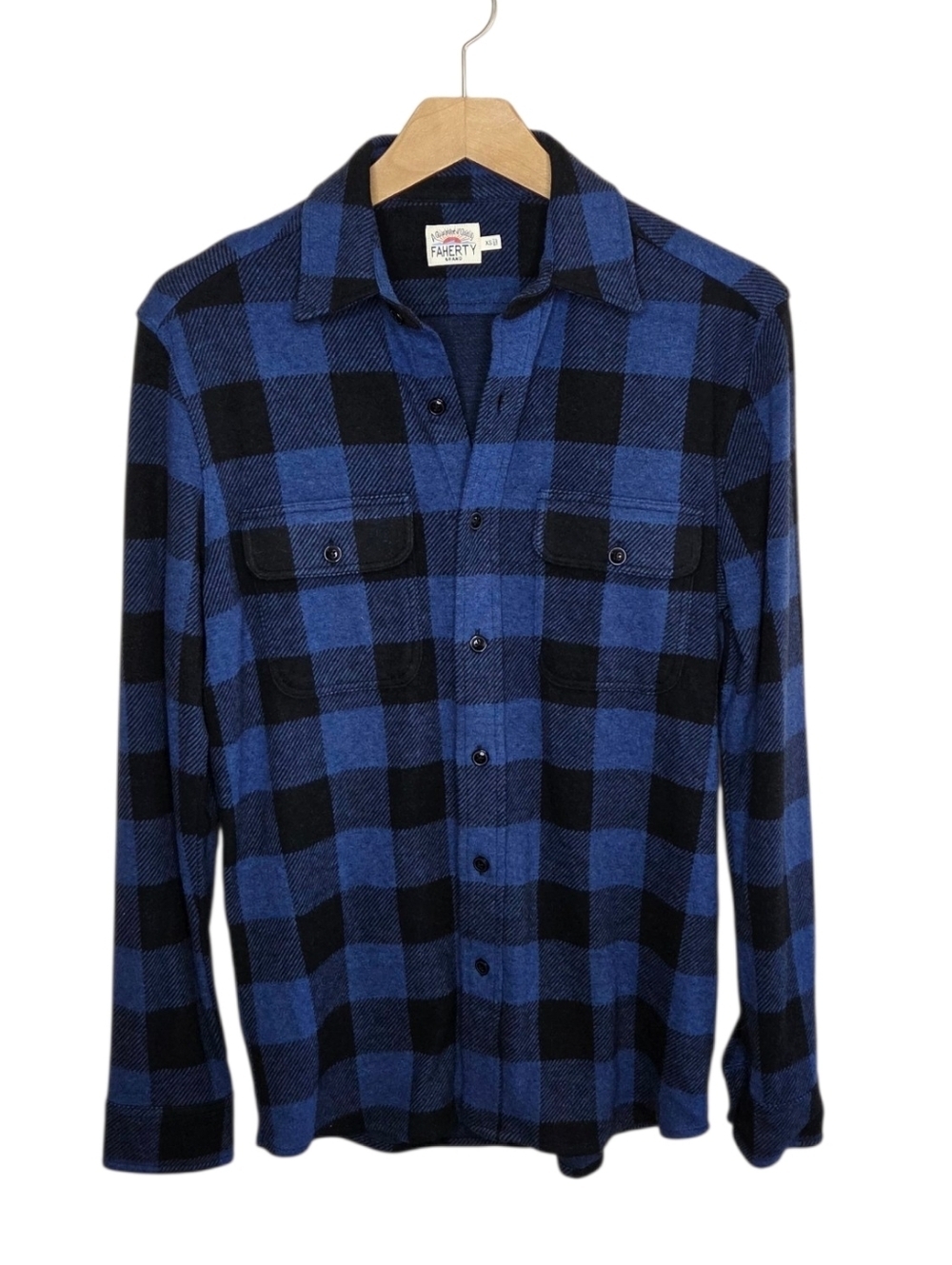 Faherty Blue Black Plaid Legend Sweater Shirt Mens Size XS